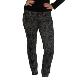 Anthropologie AG 26R High Rise Boho Black Velvet Paisley Pants Skinny